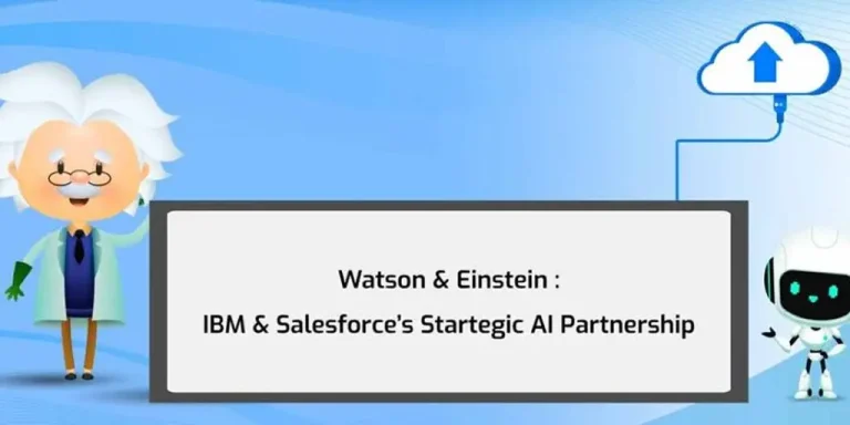 watson and einstein IBM and Salesforce partnership logo featuring Watson and Einstein, symbolizing collaboration in AI and cloud solutions.