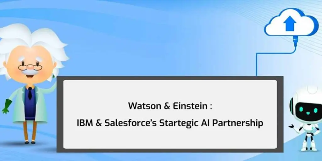watson and einstein IBM and Salesforce partnership logo featuring Watson and Einstein, symbolizing collaboration in AI and cloud solutions.
