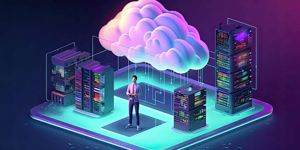 seven ways salesforce implementation services A man stands before a cloud, with a tower visible in the background, symbolizing growth and innovation in Salesforce services.