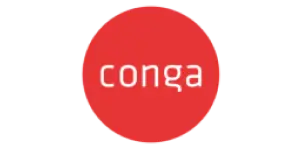 conga logo Conga logo displayed prominently on a black background, representing the LMTEQ partnership with Conga.