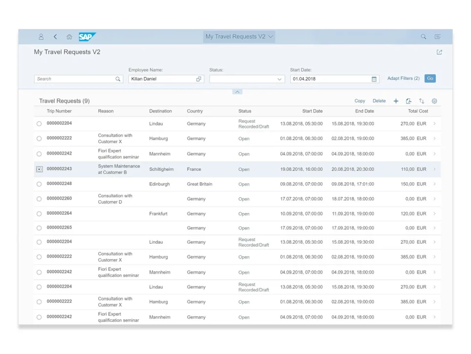 SAP Fiori My Travel Requests App SAP HR Fiori Apps Support and Services